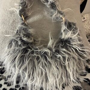 Gray Faux Fur Shoulder Bag